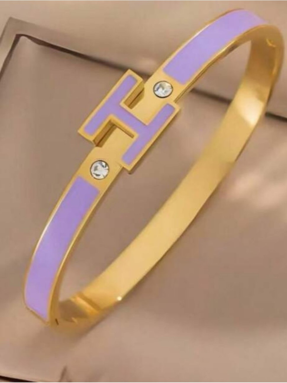 Gold-Tone Lavender Enamel H Bangle Bracelet - Women Jewelry